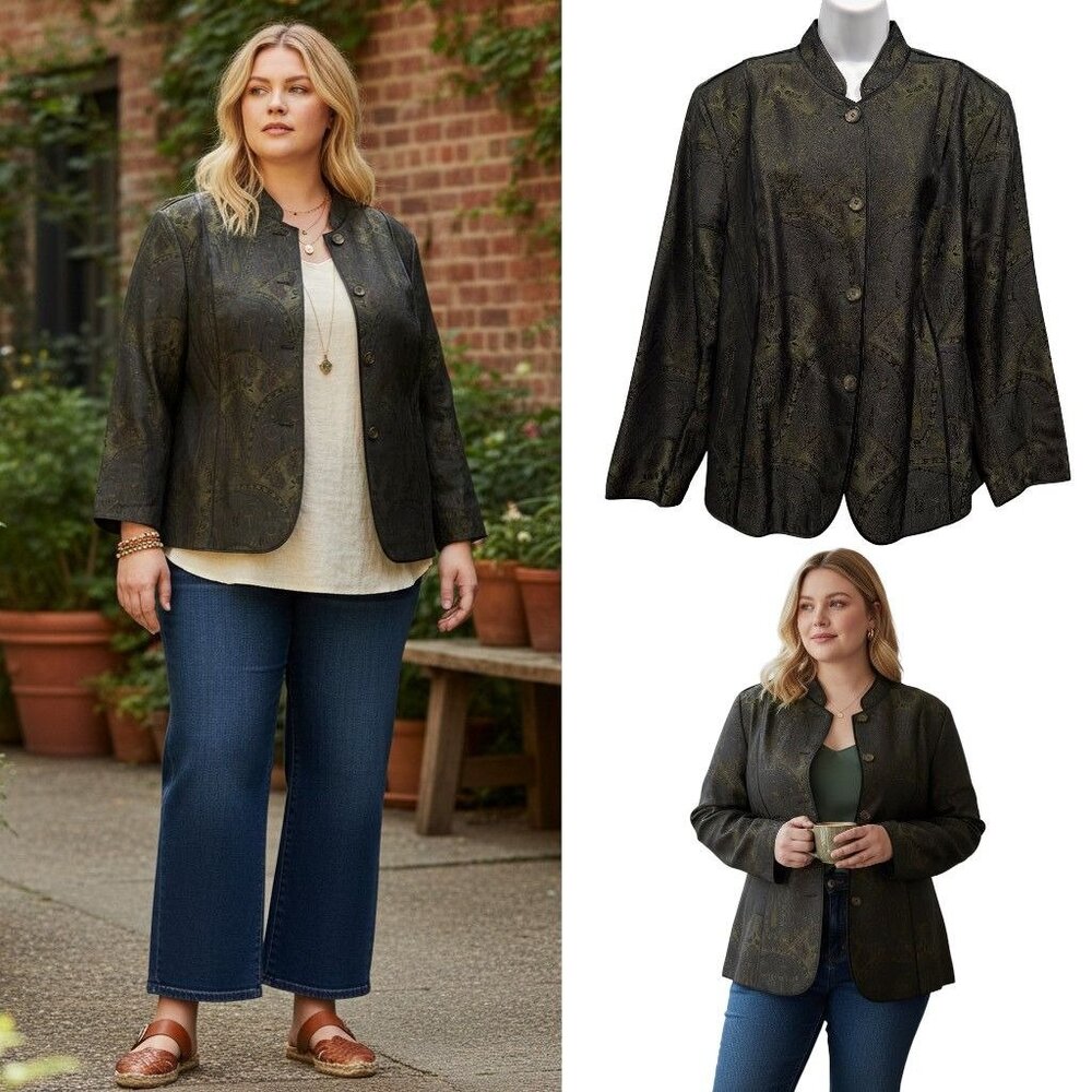 VTG‎ Jones New York Silk Blend Jacquard Blazer Plus Size 20W Boho Chic Office